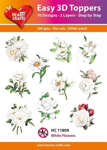 Easy 3D Toppers 10 ASS. Udstansede motiver m. Hvide Blomster