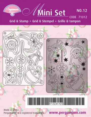 Pergamano Mini Set Grid og Stempel nr 12 Julekugler