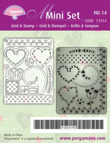 Pergamano Mini Set Grid og Stempel 14 - Hjerter
