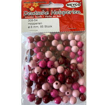 Træperler 8mm pink farver 85stk