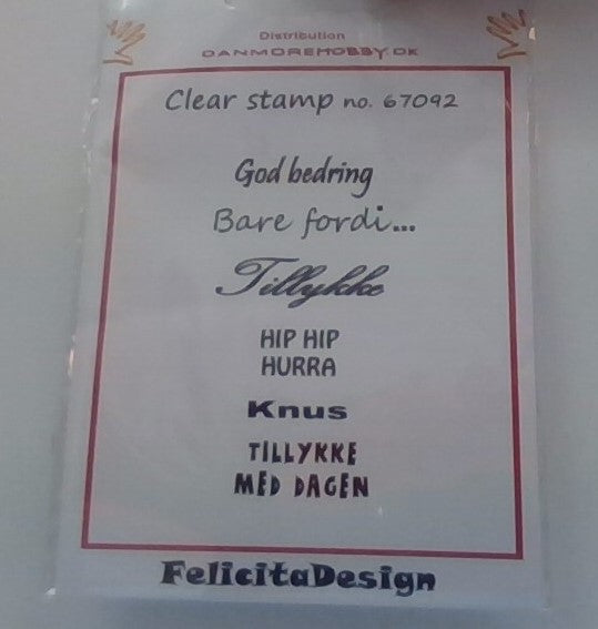 Felicita design stempel med dansk tekst.