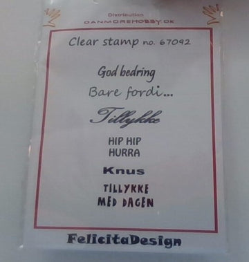 Felicita design stempel med dansk tekst.