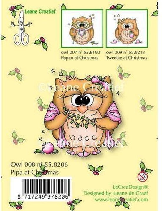 Leane Creatief - stempel Owl Pipa at Christmas 55.8206 ugle