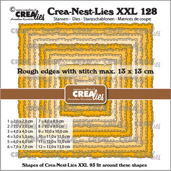 Crealies Die – CLNestXXL128 – “Squares with Rough Edges and Stitch”