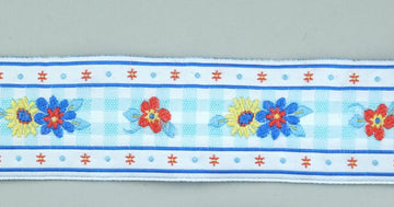 Pyntebånd blå med blomster 32mm