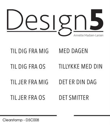 Design 5 stempel med små tekster