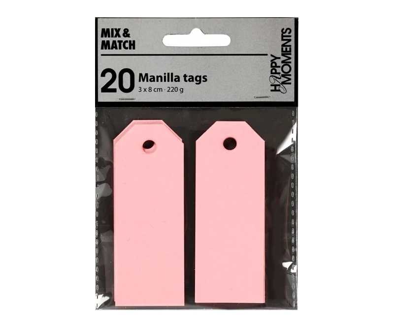 Manillamærker 3 x 8cm 20 stk. - Lyserød