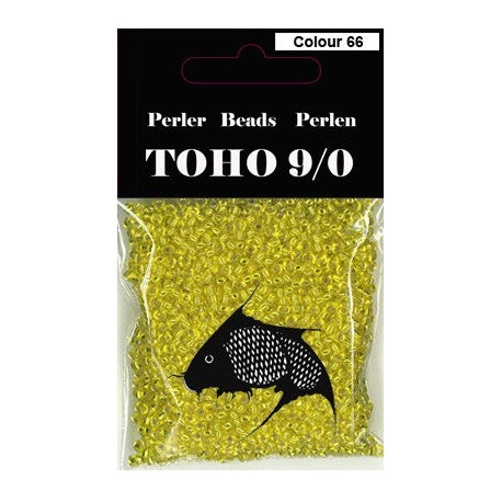 TOHO perler 9/0 farve 65A sølv imidten med gul farve uden om. 40g
