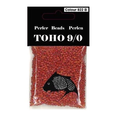 TOHO perler 9/0 farvenr 822B rød farvet kerne klar udenom 40g