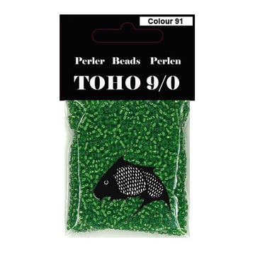 TOHO perler 9/0 Farvenr. 91 grøn/ sølv i midten og farvet uden om. 40g