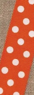 Grosgrain pyntebånd  orange med hvide prikker 15mm