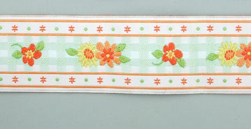 Pyntebånd orange med blomster 32mm