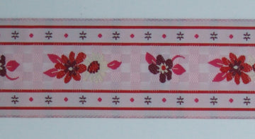 Pyntebånd pink med blomster 33mm