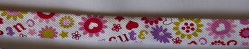 Skråbånd 18mm med lyseråd og pink blomster og hjerter 3245-181
