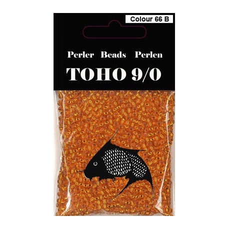 TOHO perler 9/0 farve nr. 66B orange / sølv i midten og farve uden om. 40g