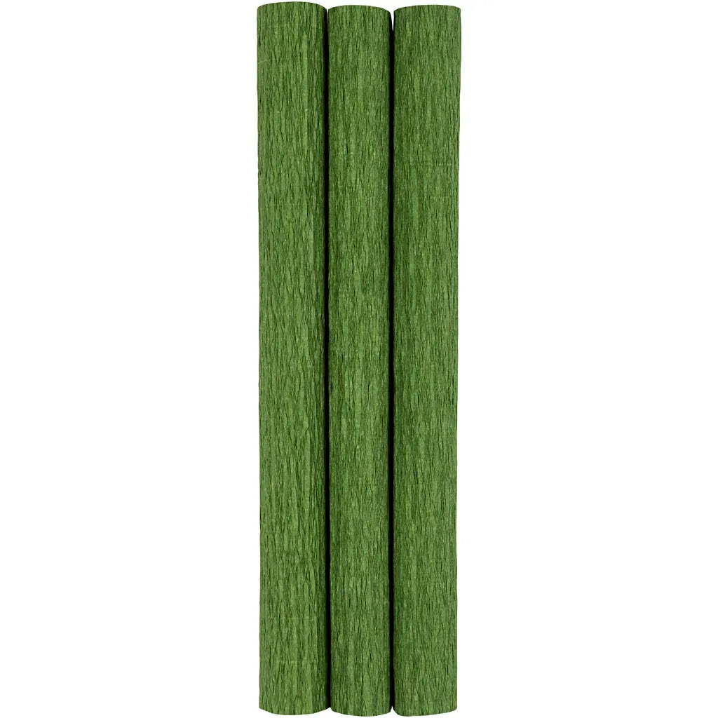 Crepepapir, 25x60 cm, Stræk/crepe: 180%, 105 g, løvgrøn, 3 ark/ 1 pk.